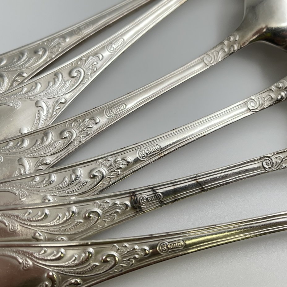 Набор столовых ложек "Пламя" (6 шт.), мНЦ (медь-никель-цинк), Кольчугинский завод цветных металлов, СССР, 1960-1990 гг.