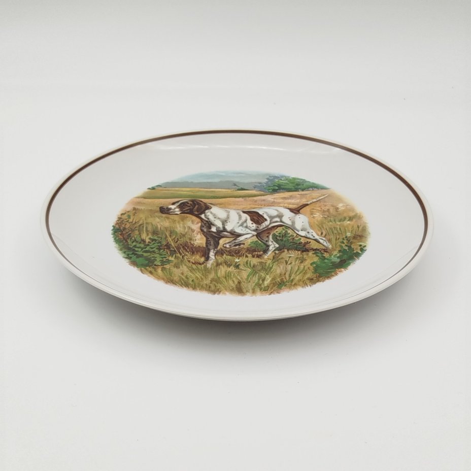 Тарелка декоративная настенная "Пойнтер", фарфор, деколь, Дмитровский фарфоровый завод (ДФЗ Вербилки), СССР, 1965-1991 гг.
