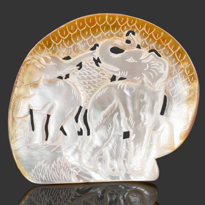 Панно декоративное "Слоны", перламутр раковины, резьба, Азия, 1970-2000 гг.