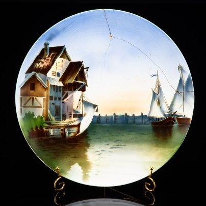 Блюдо настенное декоративное, украшенное изображением морского пейзажа, фаянс, деколь, Villeroy & Boch, Германия, 1890-1909 гг.