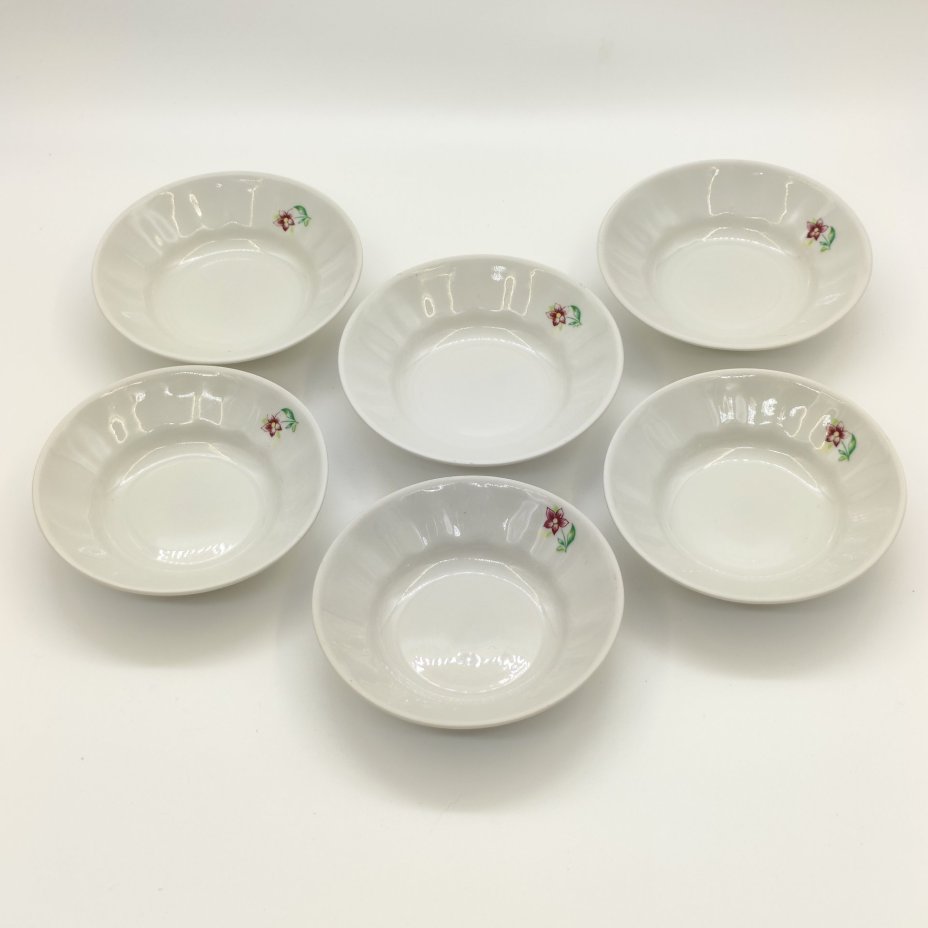 Набор из 6-ти розеток с цветочным декором, фарфор, деколь, Добрушский фарфоровый завод, СССР, 1978-1991 гг.