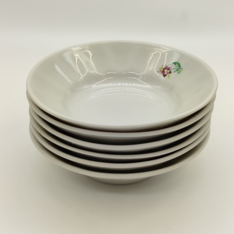 Набор из 6-ти розеток с цветочным декором, фарфор, деколь, Добрушский фарфоровый завод, СССР, 1978-1991 гг.