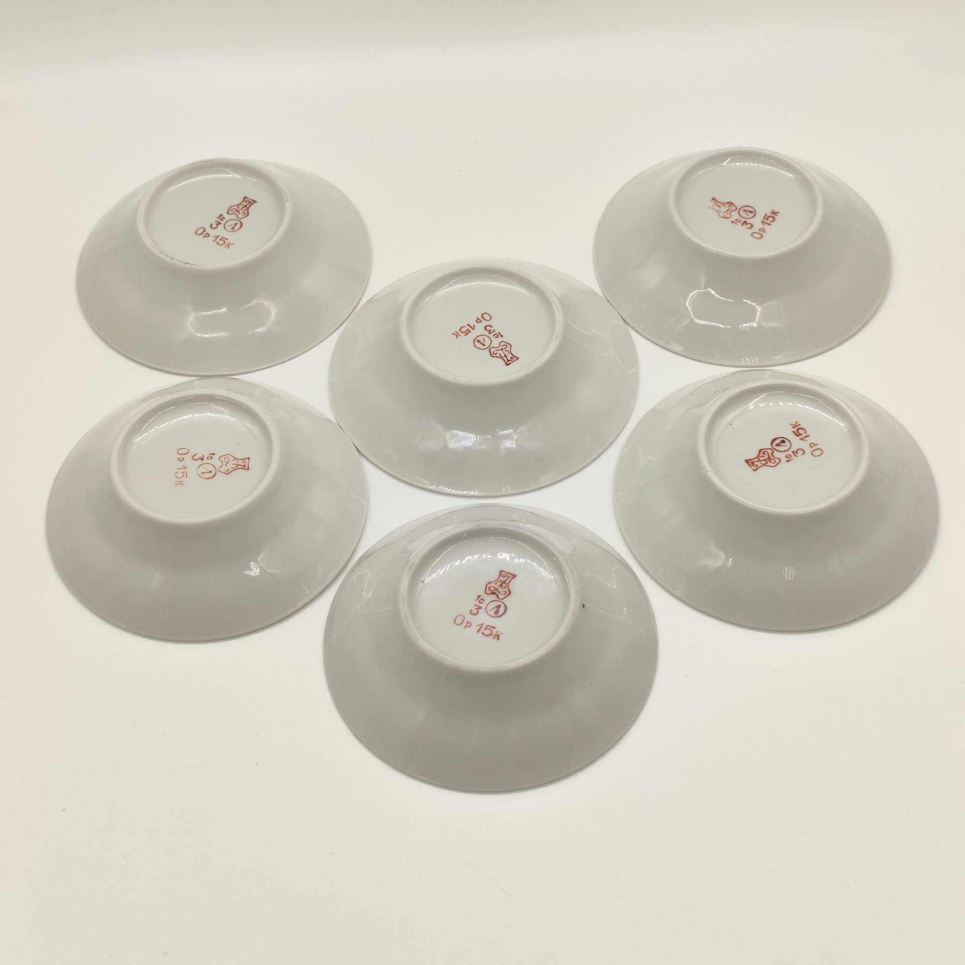 Набор из 6-ти розеток с цветочным декором, фарфор, деколь, Добрушский фарфоровый завод, СССР, 1978-1991 гг.