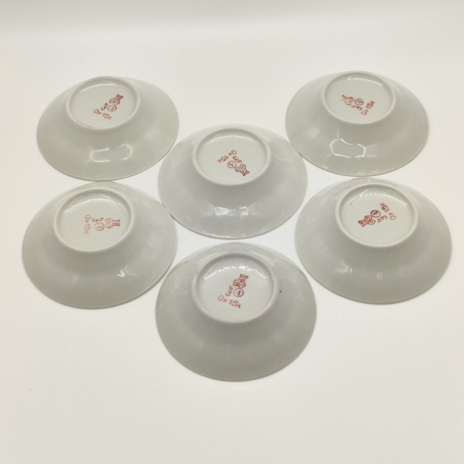 Набор из 6-ти розеток с цветочным декором, фарфор, деколь, Добрушский фарфоровый завод, СССР, 1978-1991 гг.