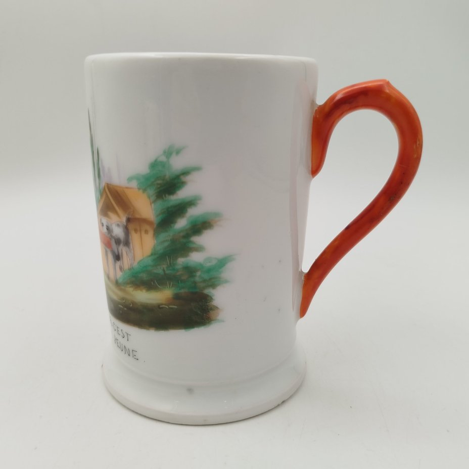 Кружка с изображением забавной сценки, фарфор, роспись, Франция, 1930-1970 гг.