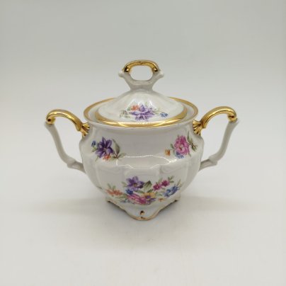 Сахарница с растительным декором, фарфор, деколь, золочение, Tielsch Walbrzych, Польша, 1945-1952 гг.
