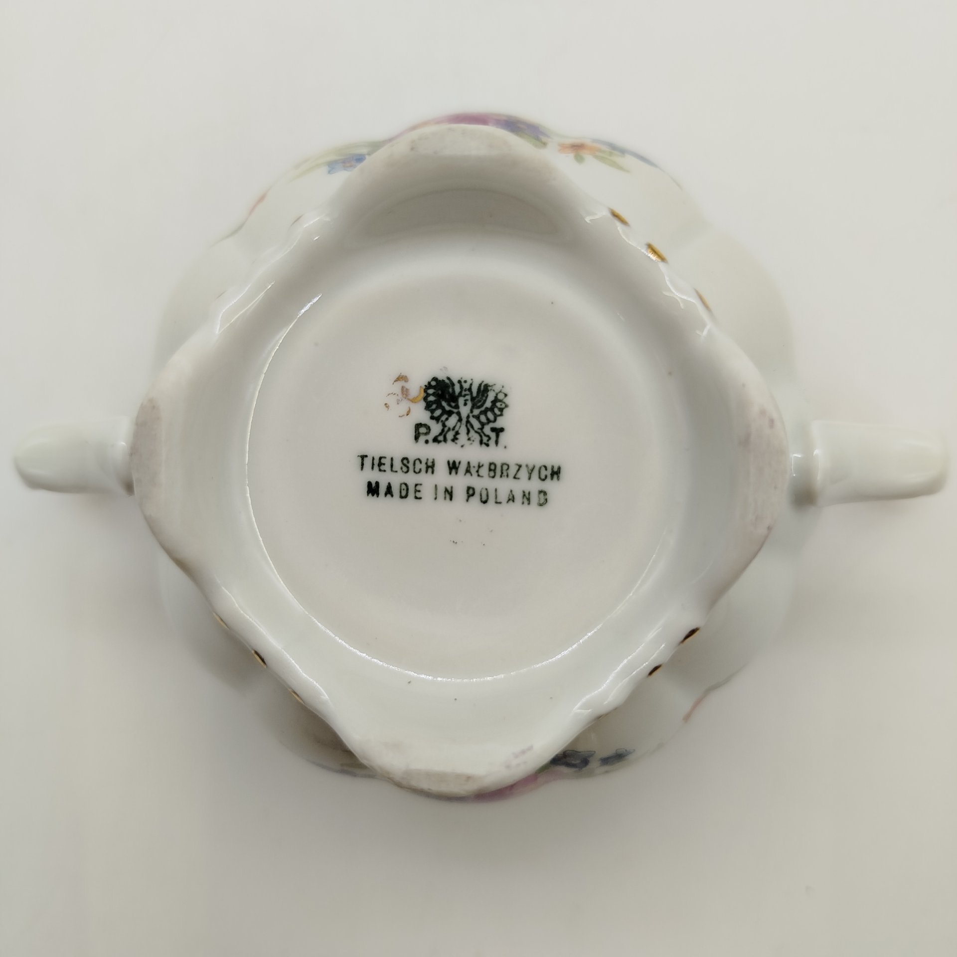 Сахарница с растительным декором, фарфор, деколь, золочение, Tielsch Walbrzych, Польша, 1945-1952 гг.
