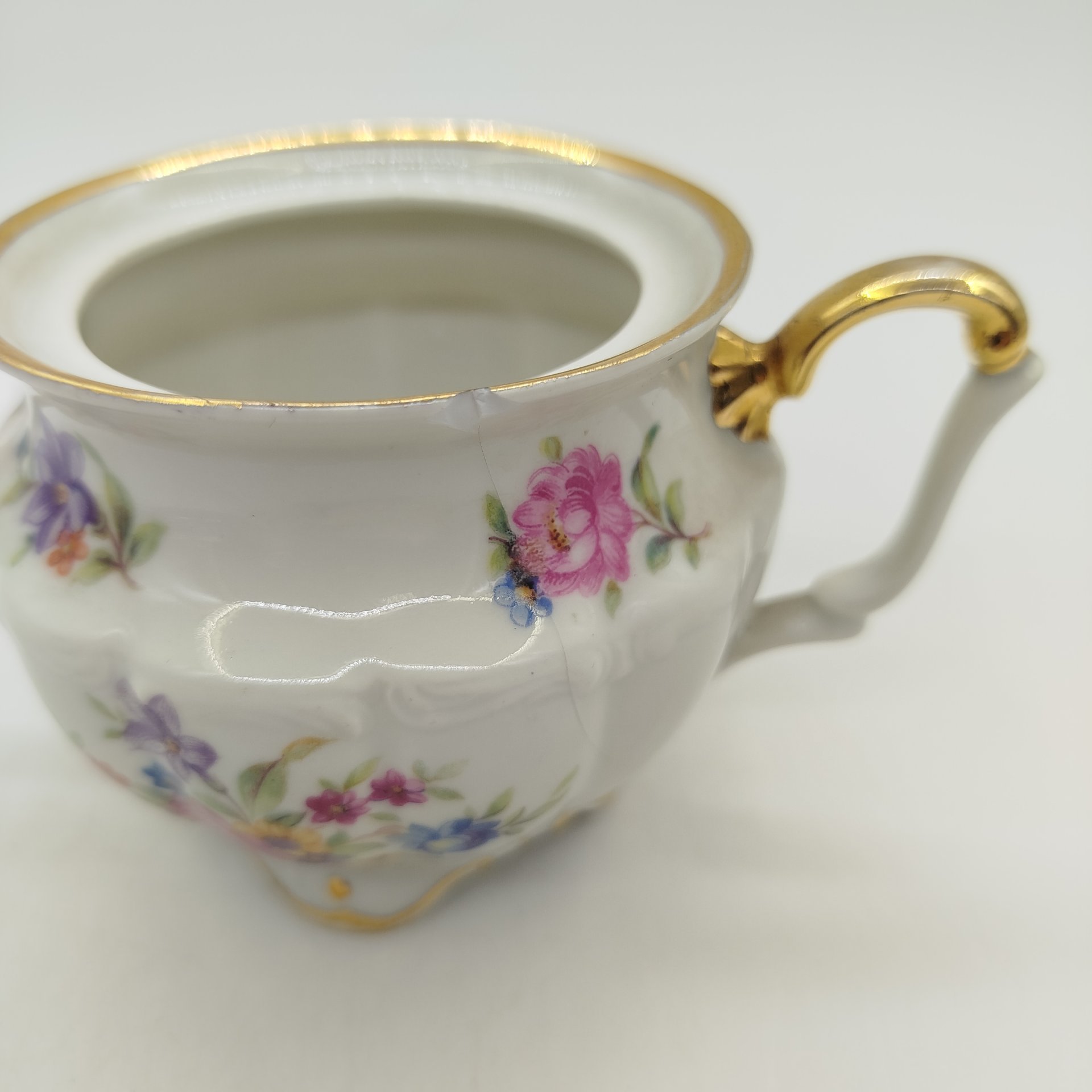 Сахарница с растительным декором, фарфор, деколь, золочение, Tielsch Walbrzych, Польша, 1945-1952 гг.