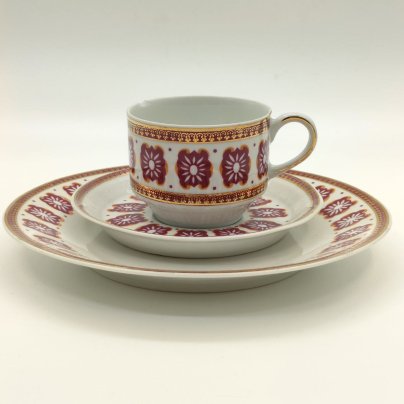 Трио кофейное с цветочным декором, фарфор, деколь, золочение, Cmielow, Польша, 1950-1970 гг.