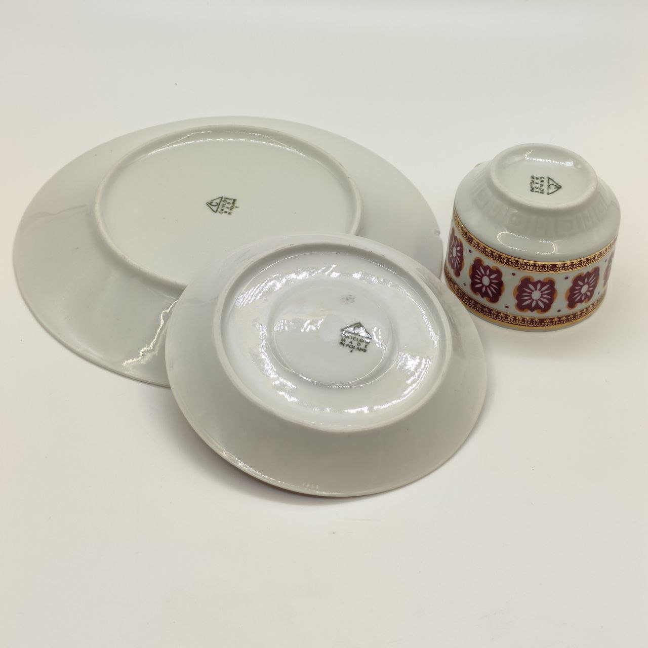 Трио кофейное с цветочным декором, фарфор, деколь, золочение, Cmielow, Польша, 1950-1970 гг.