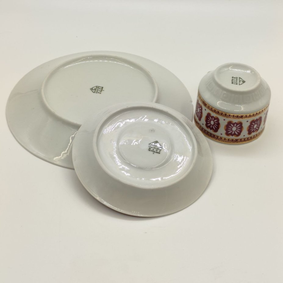 Трио кофейное с цветочным декором, фарфор, деколь, золочение, Cmielow, Польша, 1950-1970 гг.