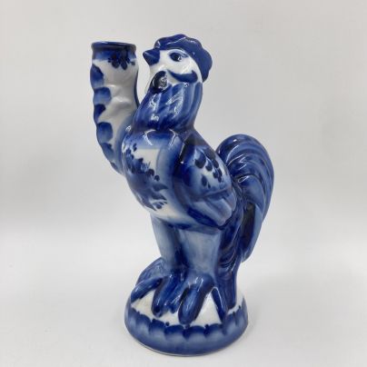 Подсвечник "Петух", Гжель, фарфор, роспись, Российская Федерация, 1990-2010 гг.