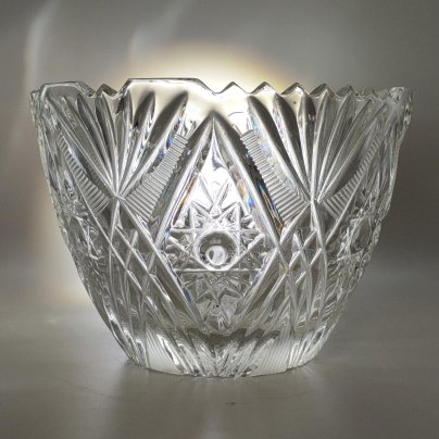 Ваза (конфетница) с резным декором, хрусталь, алмазная грань, СССР, 1970-1990 гг.