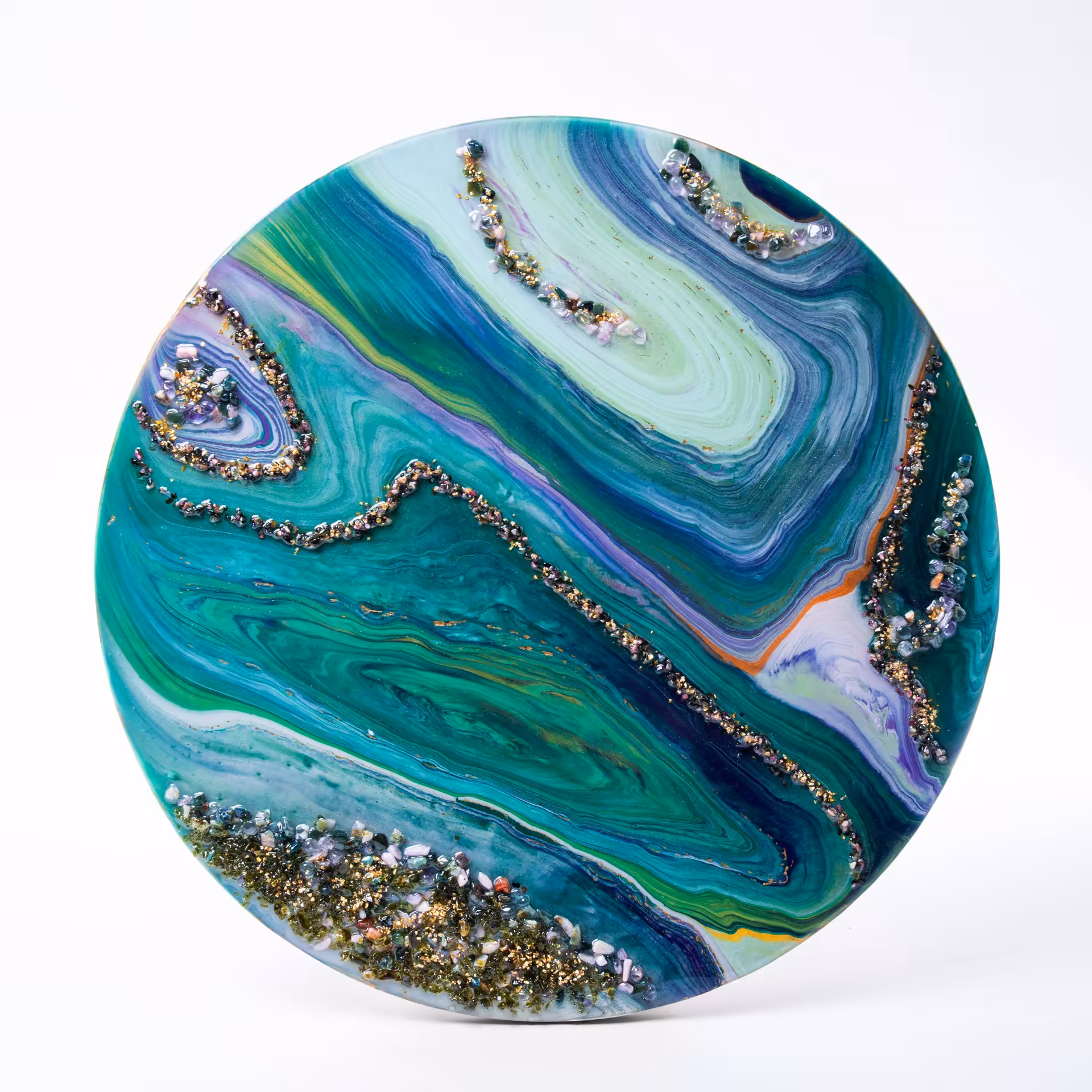 Панно настенное "Морская волна",  авторская ручная работа в технике Resin Art, глянцевое 3D покрытие, натуральный камень, стекло, Россия, 2021 г. — фото 1