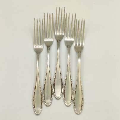 Набор из 5-ти десертных вилок лаконичной формы, сталь, Германия, 1920-1960 гг.