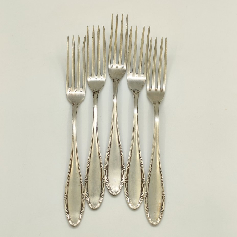 Набор из 5-ти десертных вилок лаконичной формы, сталь, Германия, 1920-1960 гг.