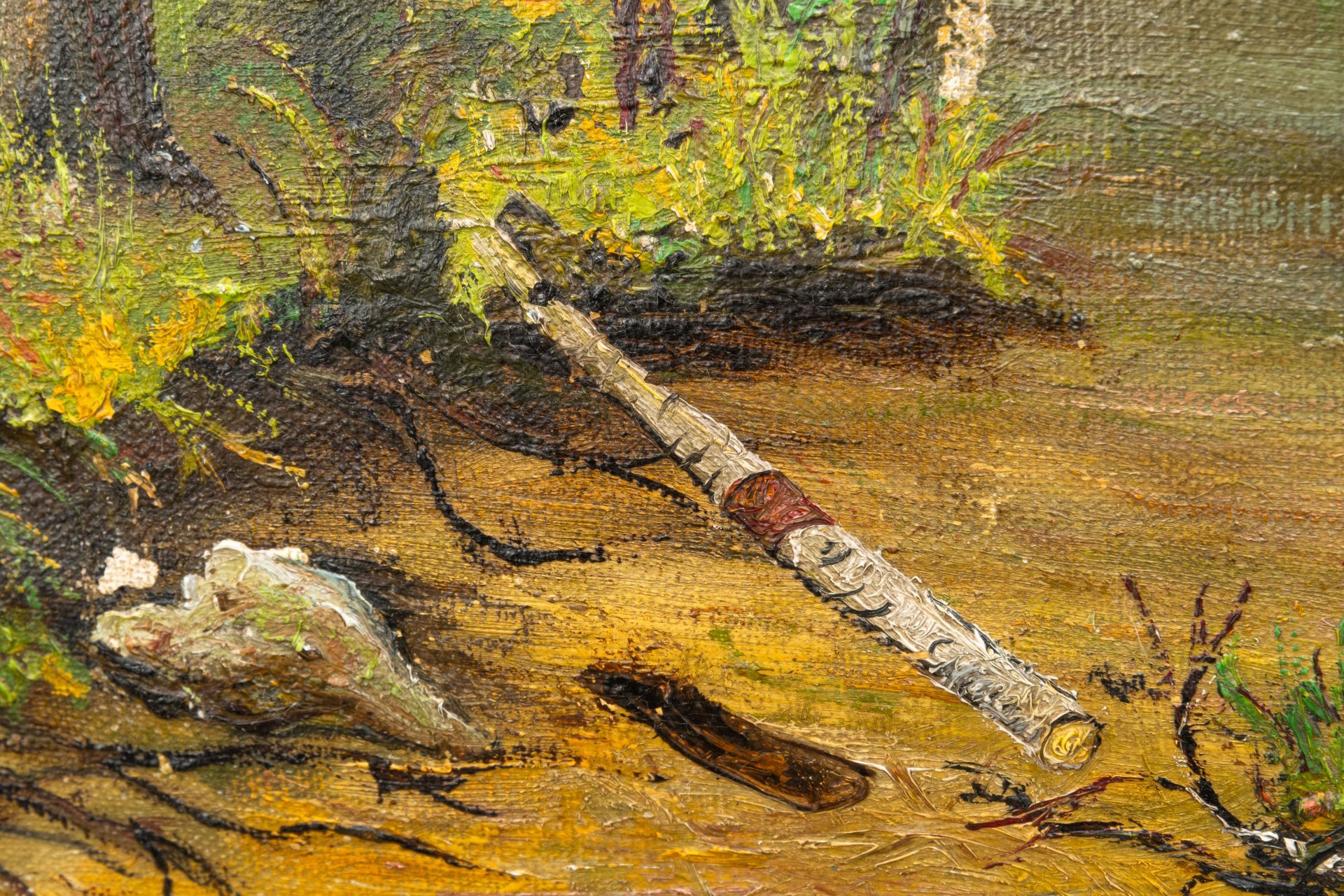 Картина "Пейзаж с соснами" в раме, неизвестный художник, холст, масло