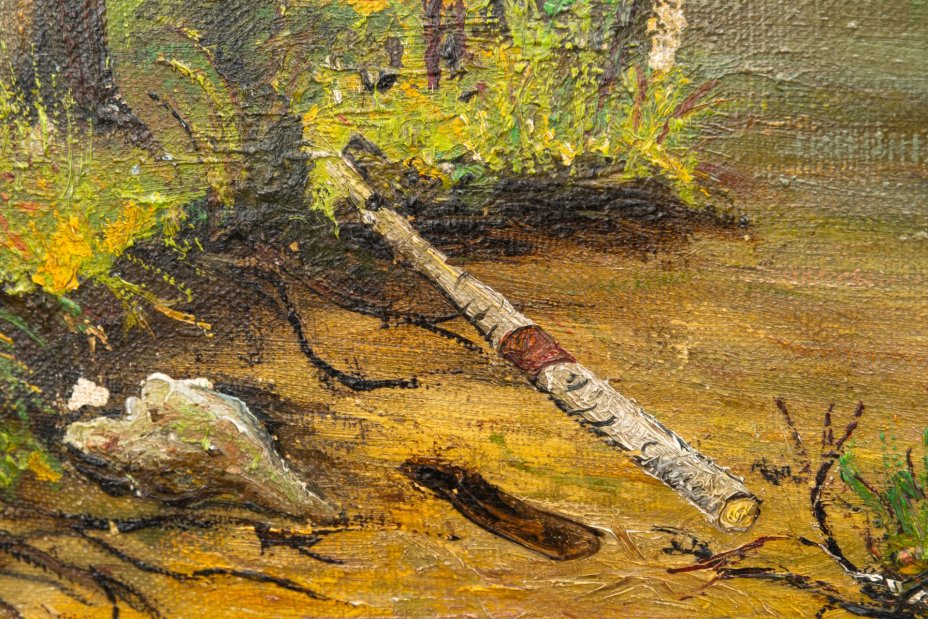 Картина "Пейзаж с соснами" в раме, неизвестный художник, холст, масло