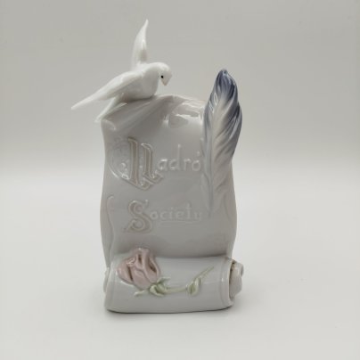 Коллекционная статуэтка "Lladro society" в виде плакетки , украшенной голубем и розой, Lladro