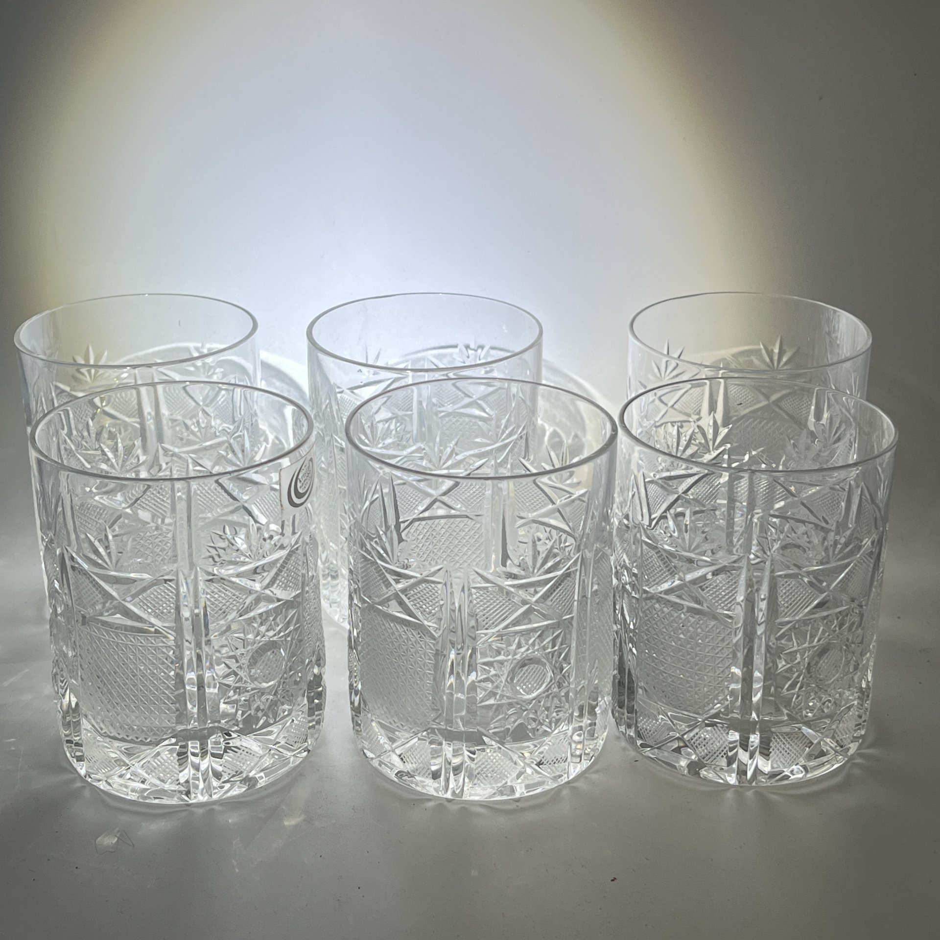 Набор из 6 стаканов с  резным геометрическим декором, хрусталь, алмазная грань, Хорватия, 1980-2000 гг.