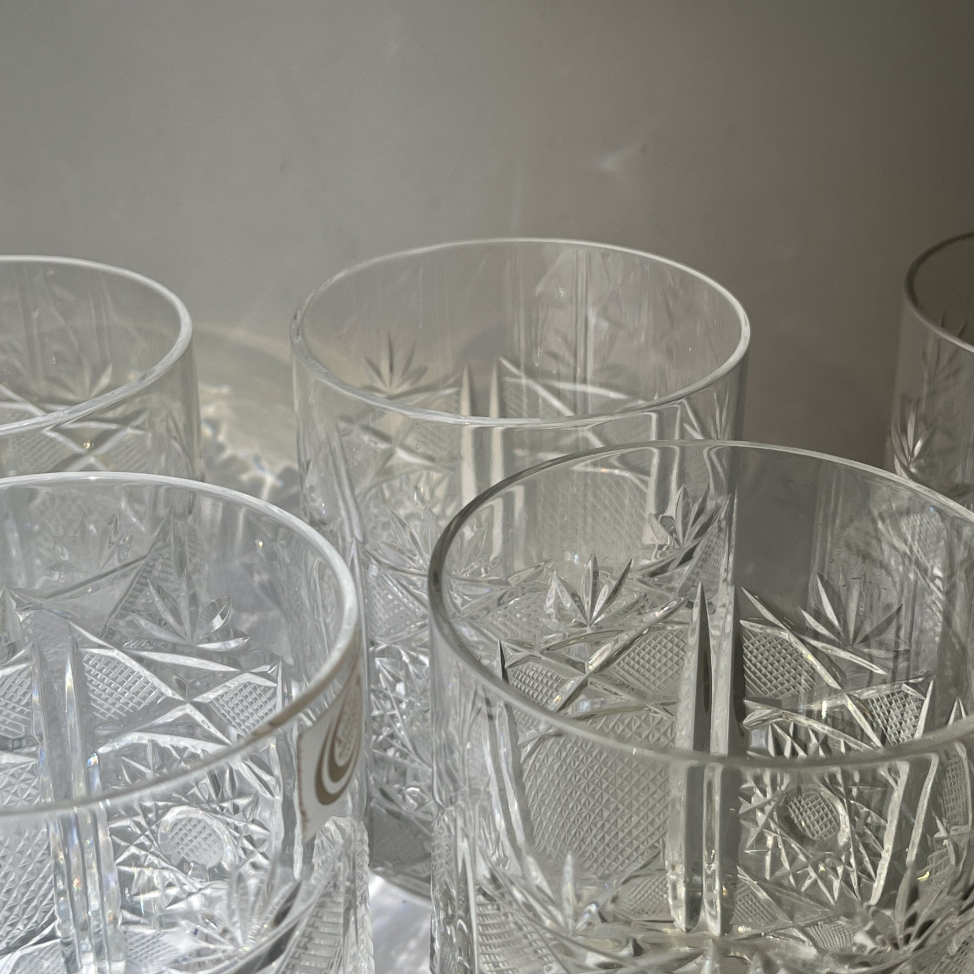 Набор из 6 стаканов с  резным геометрическим декором, хрусталь, алмазная грань, Хорватия, 1980-2000 гг.