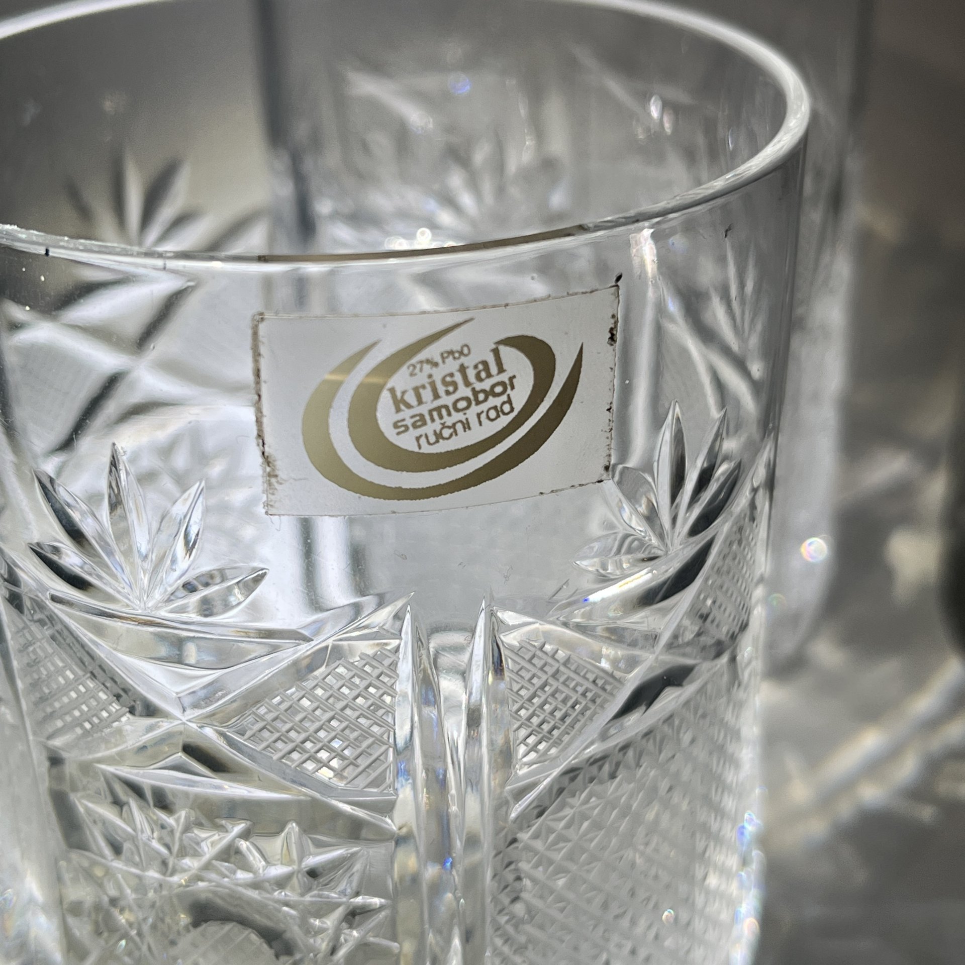 Набор из 6 стаканов с  резным геометрическим декором, хрусталь, алмазная грань, Хорватия, 1980-2000 гг.