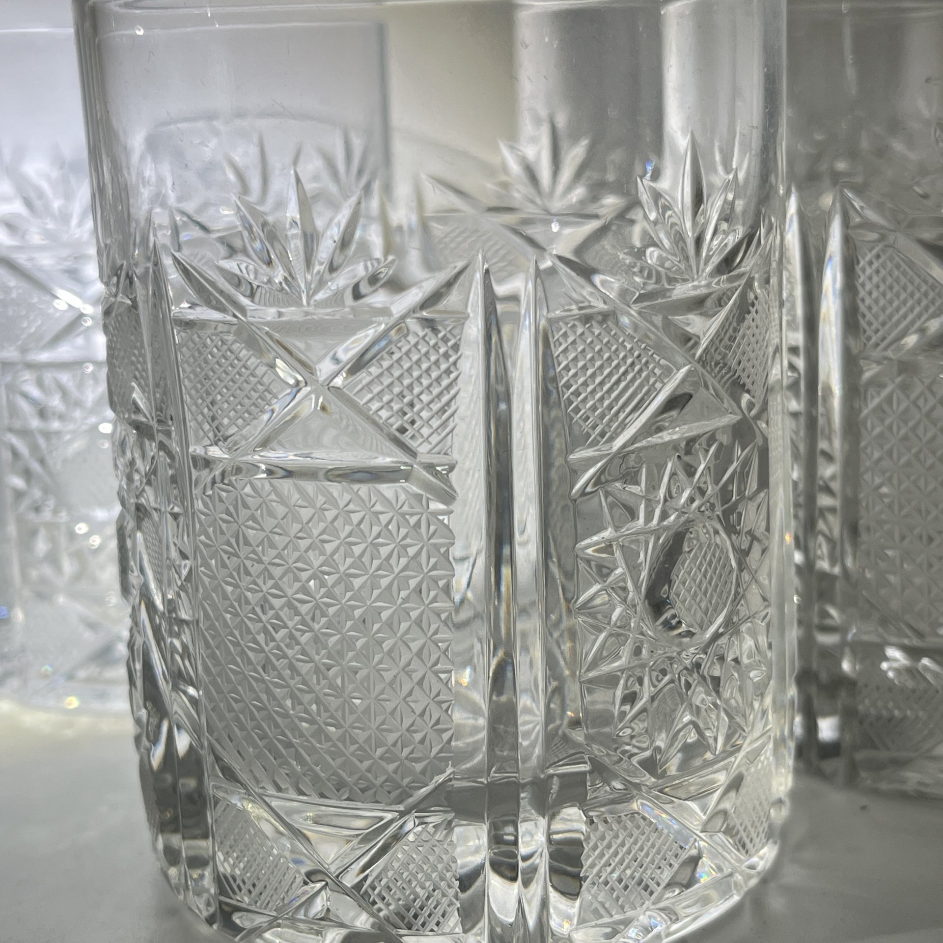 Набор из 6 стаканов с  резным геометрическим декором, хрусталь, алмазная грань, Хорватия, 1980-2000 гг.