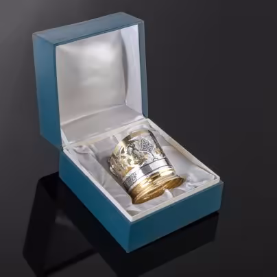 Подстаканник с ажурным прорезным декором, в оригинальной коробке, Кубачинский художественный комбинат