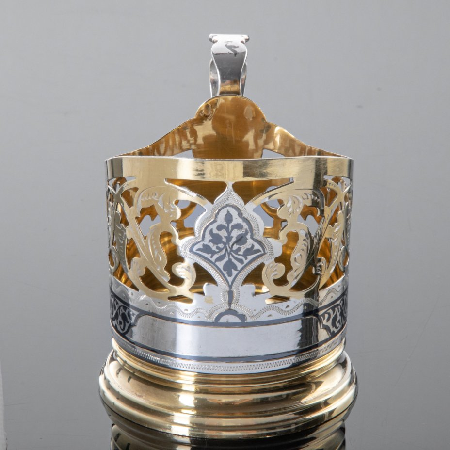 Подстаканник с ажурным прорезным декором, в оригинальной коробке, Кубачинский художественный комбинат
