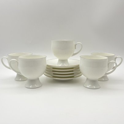 Набор из пяти кофейных пар "Золотая лента", автор формы Н.П. Славина, фарфор, отводка золотом, Ленинградский фарфоровый завод (ЛФЗ), Российская Федерация, 1989-2001 гг.