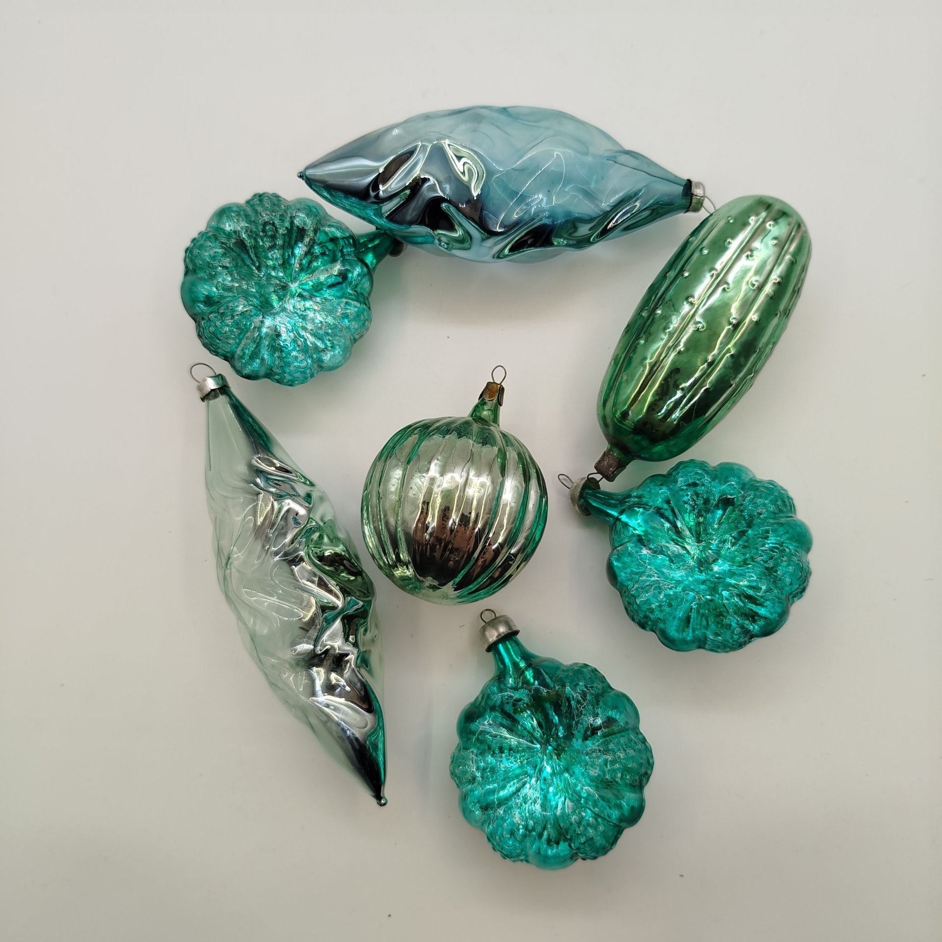 Набор из семи ёлочных игрушек, стекло, металл, СССР, 1960-1980 гг.