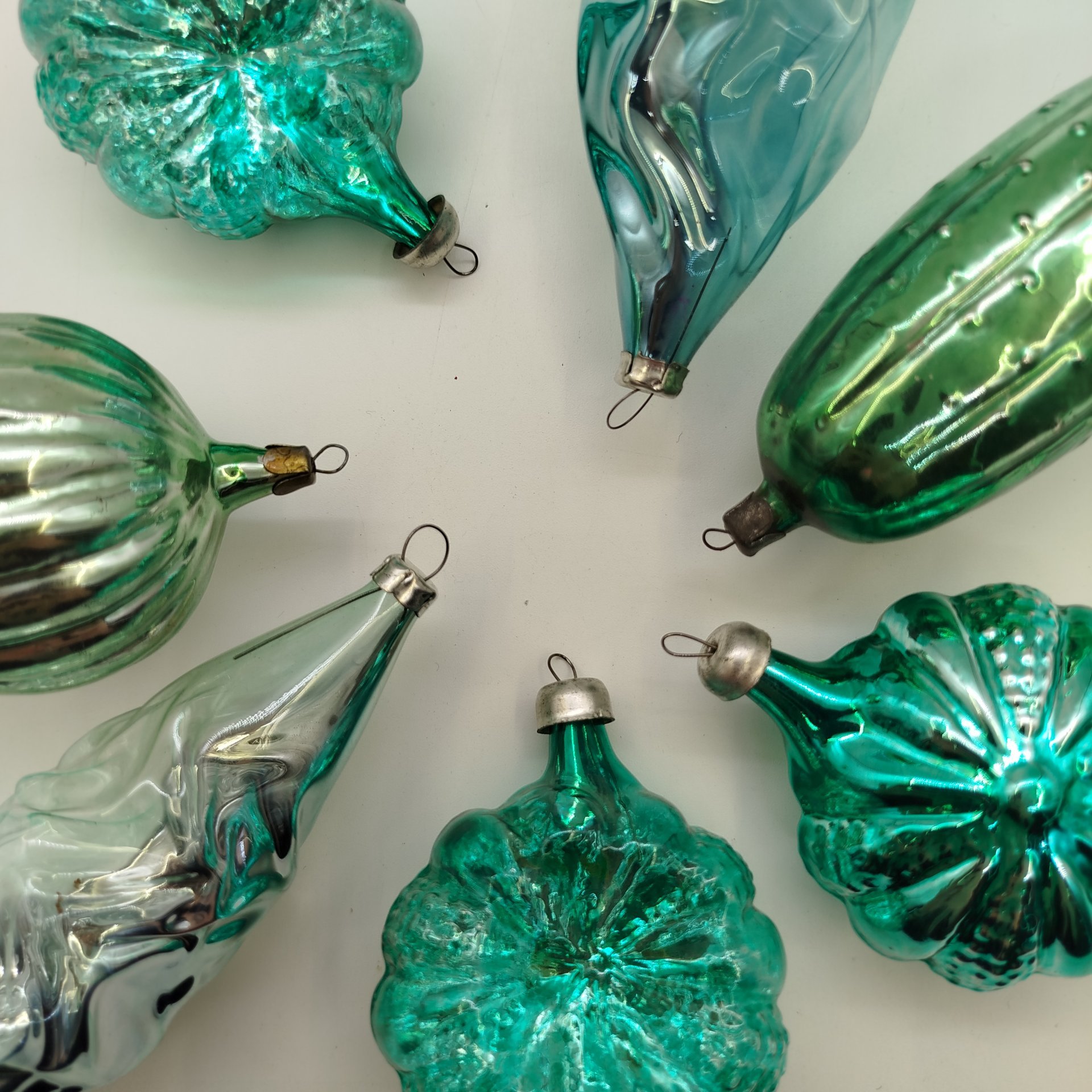 Набор из семи ёлочных игрушек, стекло, металл, СССР, 1960-1980 гг.