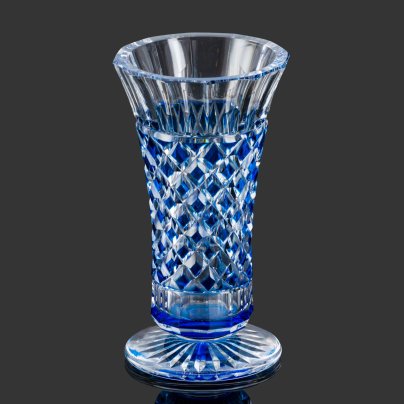 Ваза синего оттенка с геометрическим декором, хрусталь, Val Saint Lambert, Бельгия, 1950-1970 гг.