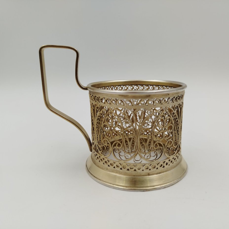 Подстаканник, выполненный в технике ажурной скани, мельхиор (медь-никель), Мстерская художественная фабрика  «Ювелир», СССР, 1969 г., Мстерская художественная фабрика  «Ювелир»