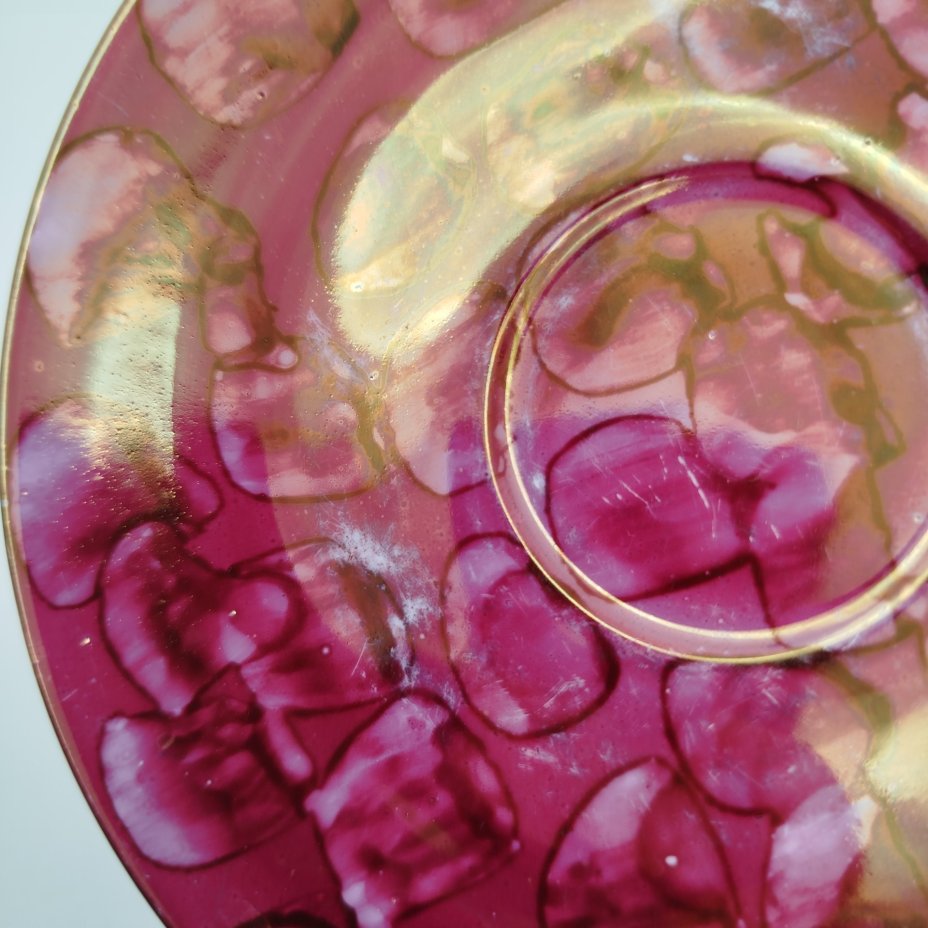 Сервиз кофейный с разводами в фиолетовой гамме на 6 персон (15 предметов), фарфор, люстр, золочение, Wloclawek (Влоцлавская фаянсовая фабрика), Польша, 1960-1980 гг.