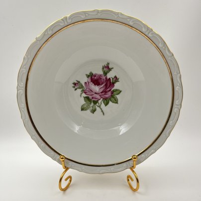 Салатник, украшенный изображением розы, фарфор, деколь, золочение, Kahla, ГДР, 1968-1987 гг.