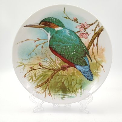 Тарелка декоративная настенная "Зимородок", фарфор, деколь, Дмитровский фарфоровый завод (ДФЗ Вербилки), СССР, 1965-1991 гг.