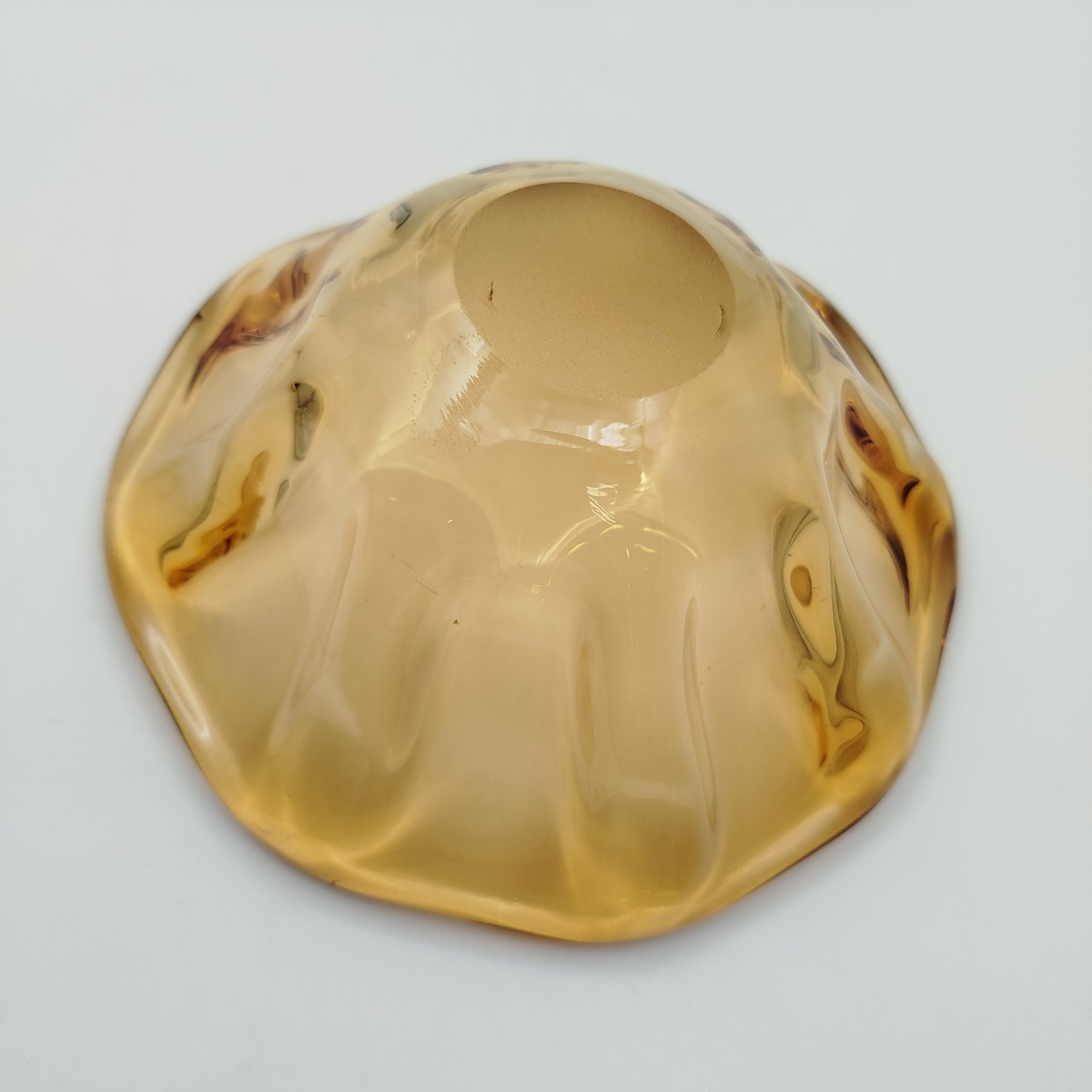 Конфетница медового оттенка, стекло, гутная техника, СССР, 1960-1990 гг.