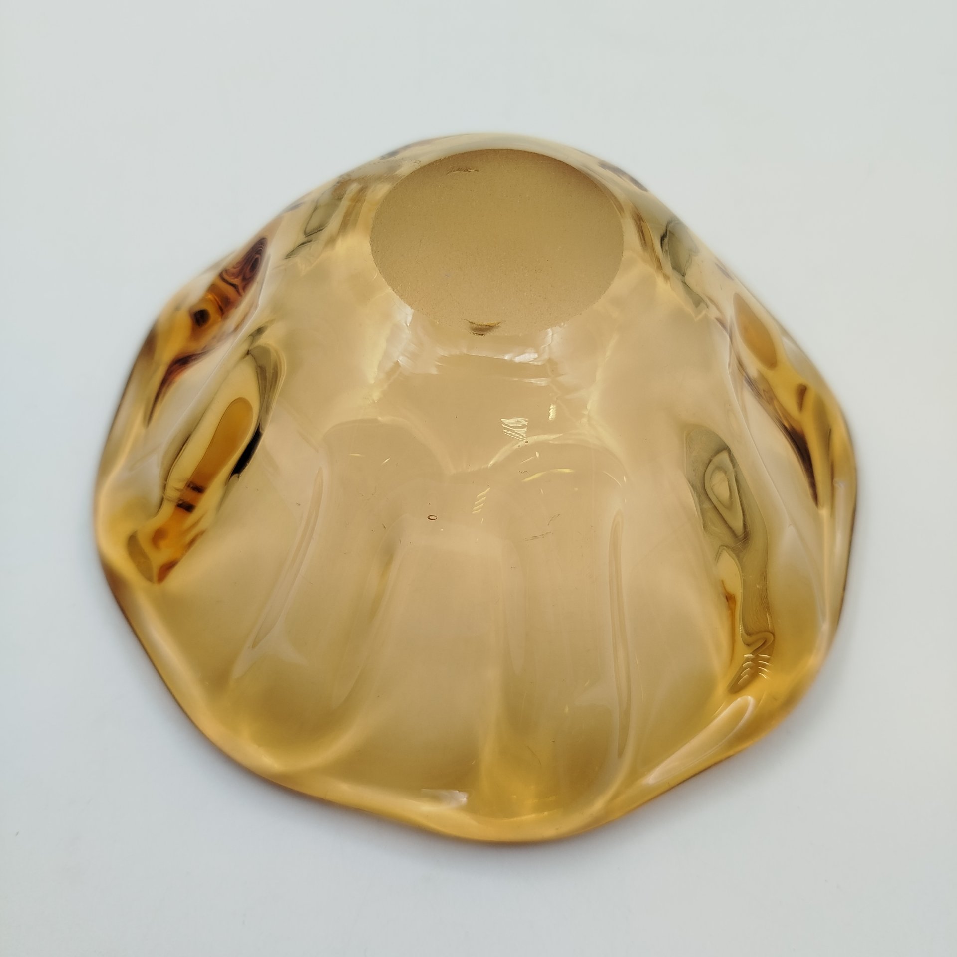 Конфетница медового оттенка, стекло, гутная техника, СССР, 1960-1990 гг.