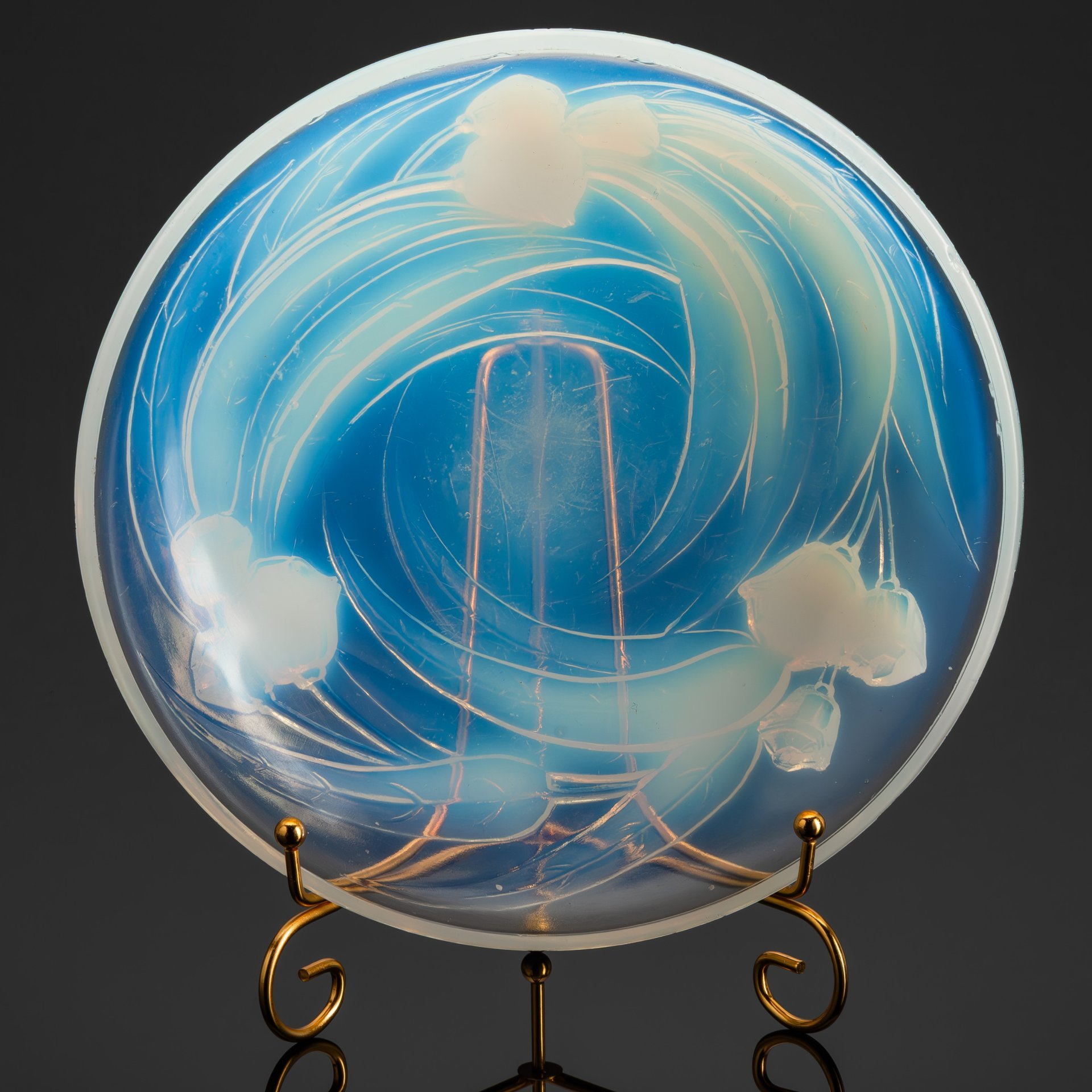 Ваза-конфетница с цветочным декором, фирма "Etling", стекло, пресс, Франция, 1930-1950 гг.