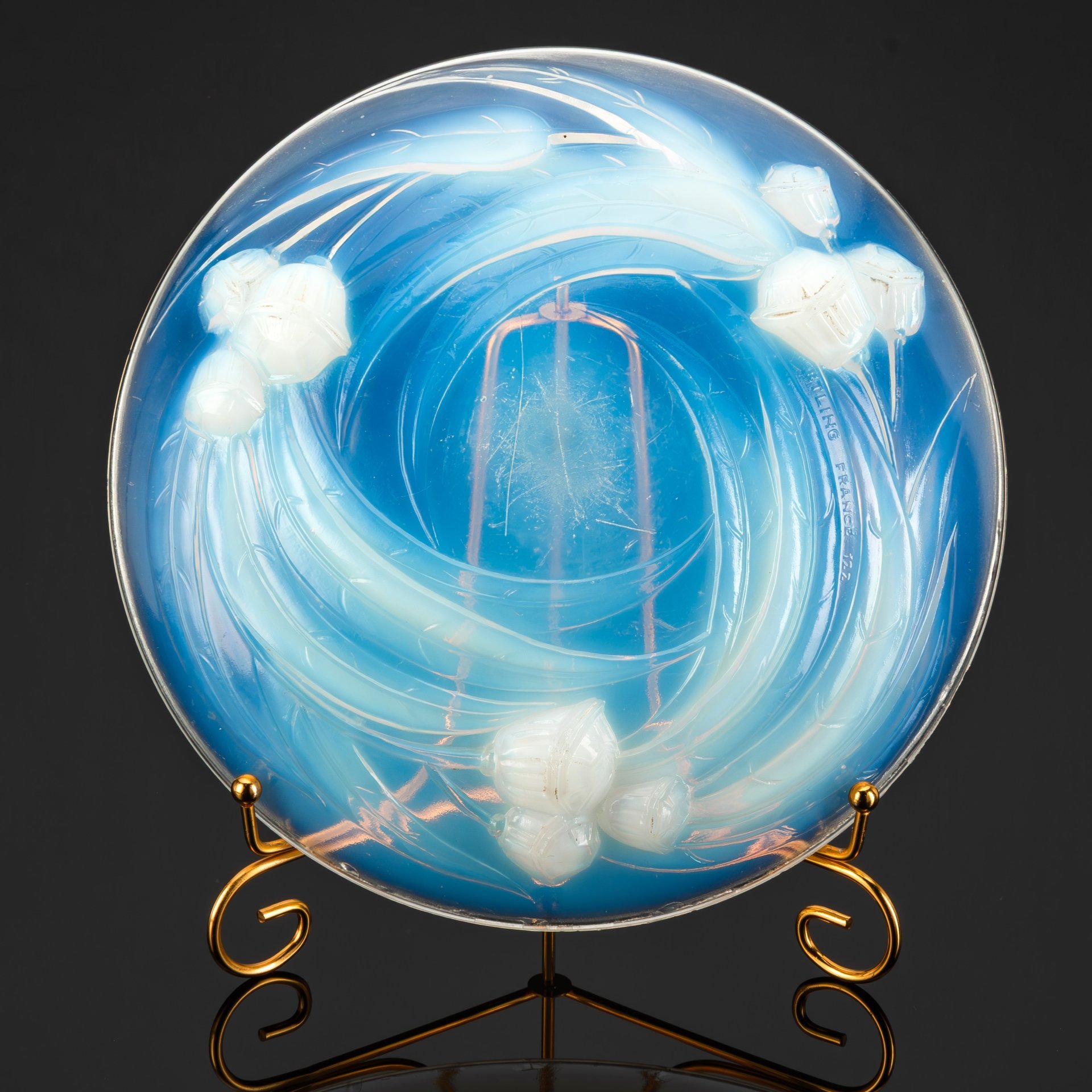 Ваза-конфетница с цветочным декором, фирма "Etling", стекло, пресс, Франция, 1930-1950 гг.