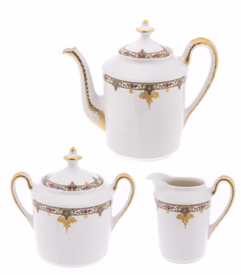 Сервиз чайный из 3 предметов (кофейник, сахарница, молочник), фарфор, роспись, золочение, мануфактура "Limoges", Франция,  1901-1913 гг., Limoges