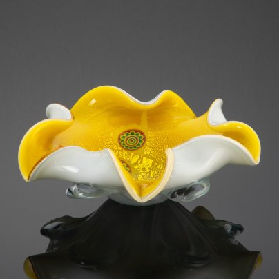 Ваза-фруктовница выполненная в технике "Millefiori" и "Golden Leaf" (декоративная техника с добавлением золотого листа), дизайнер Dino Martens (Дино Мартенс), Муранское стекло