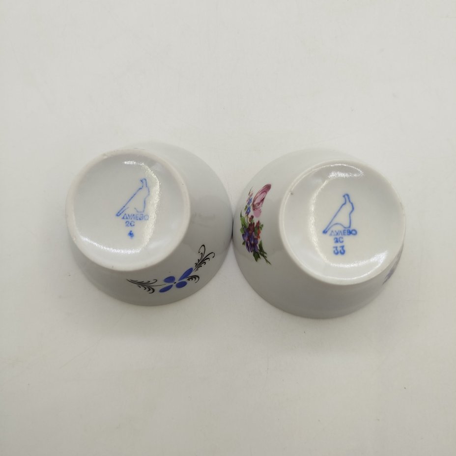 Набор из двух солонок(горчичниц) с цветочным декором, фарфор, деколь, золочение, Дулевский фарфоровый завод (Дулёво), СССР, 1968-1991 гг.