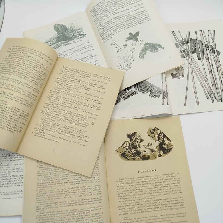 Набор из 5-ти детских книг (А. Голубева "Рассказы о Серёже Кострикове", вьетнамские сказки "Чудесная жемчужина", И.С. Тургенев "Бежин луг", В.Б. "Лесные разведчики", Н.С. Лесков "Левша"), Издательство «Детская литература» (Детгиз)