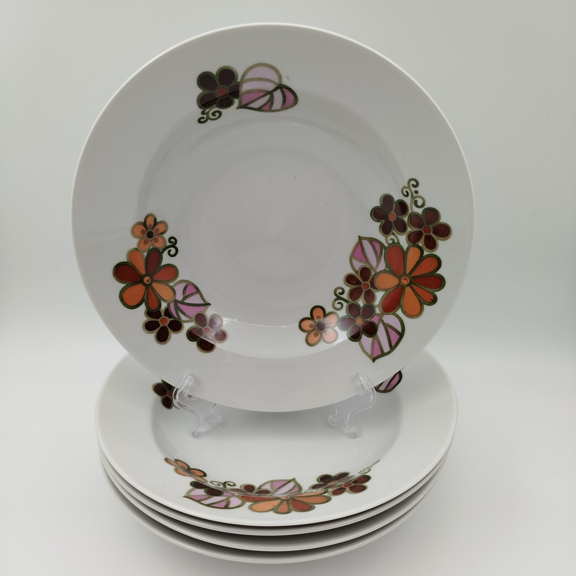 Набор суповых (глубоких) тарелок с цветочным декором на 5 персон