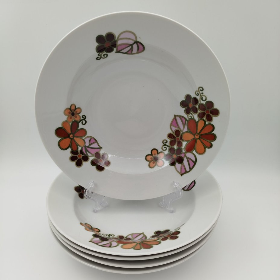 Набор суповых (глубоких) тарелок с цветочным декором на 5 персон