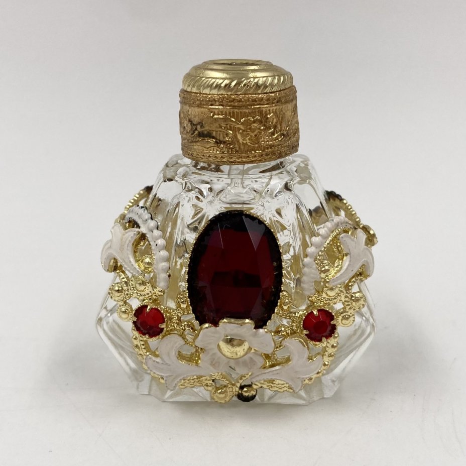 Флакон парфюмерный в ажурной оплётке, стекло, латунь, эмаль, золочение, Jablonex (Яблонекс), Чехословакия, 1960-1980 гг., Jablonex (Яблонекс)