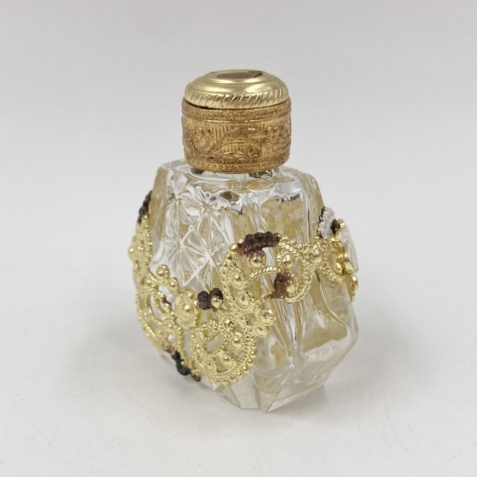 Флакон парфюмерный в ажурной оплётке, стекло, латунь, эмаль, золочение, Jablonex (Яблонекс), Чехословакия, 1960-1980 гг., Jablonex (Яблонекс)