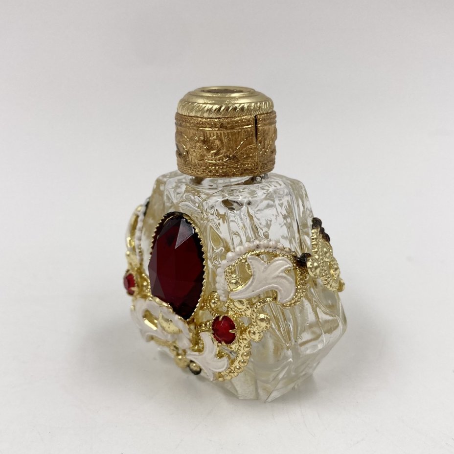 Флакон парфюмерный в ажурной оплётке, стекло, латунь, эмаль, золочение, Jablonex (Яблонекс), Чехословакия, 1960-1980 гг., Jablonex (Яблонекс)